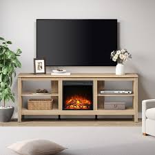 Wampat Fireplace Tv Stand For 75 Inch Tv Entertainment Center Electric Fire Place Wood Tv Console Table Cabinet With 4 Storages For Living Room