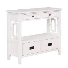 36 In White Rectangular Pine Wood Console Table Entry Sofa Table With 4 Drawers 1 Storage Shelf For Hallway Kitchen