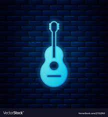 Glowing Neon Guitar Icon Isolated On