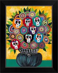 Sugar Skull Bouquet Black Framed Wall