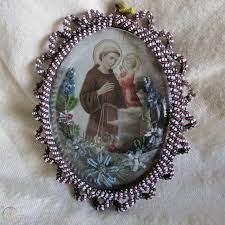 Antique French Beaded Icon St Joseph
