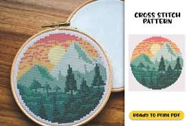 Mountain Cross Stitch Pattern Graphic
