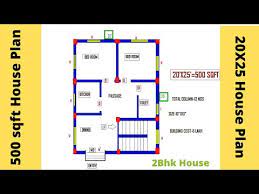 500 Sqft House Plan 2bed Room 20x25