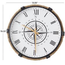 Brown Stainless Steel Compass Og Wall Clock With Rope Accents