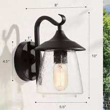 Lnc Modern Frosted Black Porch Outdoor Wall Sconce 1 Light Classic Exterior Lantern With Mushroom Clear Seeded Glass Shade