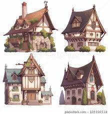 Rpg Game Style Medieval House Icon Set