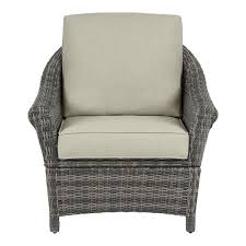 Hampton Bay Chasewood Brown Wicker Outdoor Patio Stationary Lounge Chair With Cushionguard Biscuit Cushions