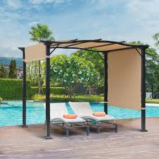 Outsunny 16 5 Steel Frame Polyester Fabric Gazebo With Retractable Canopy Shade Awning Beige