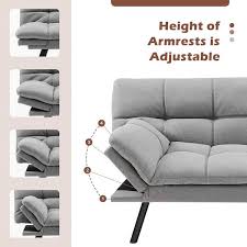 Convertible Memory Foam Futon Sofa Bed With Adjustable Armrest Gray Costway