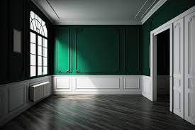 Empty Luxury Room With Dark Green Walls