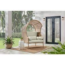 Hampton Bay Richmont Wicker Outdoor Patio Egg Lounge Chair With Cushionguard Biscuit Cushions