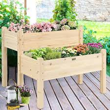 Gymax 2 Tier Wooden Raised Garden Bed Elevated Planter Box W Legs Drain Holes
