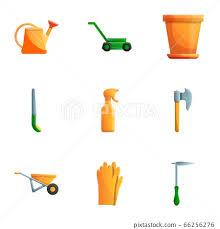 Garden Tools Icon Set Cartoon Style