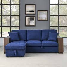 85 In W Navy Color Polyester Fabric Full Size 3 Seats Reversible Sectional Sofa Bed With Storage