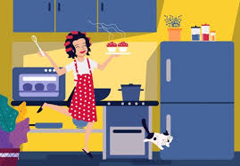 Happy Housewife Icon Cartoon Design