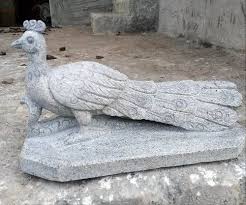 Grey Peacock Stone Statue For Worship