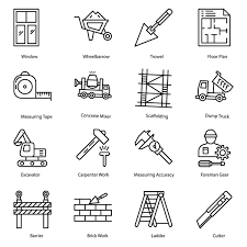 Construction Equipment Line Icons Pack