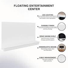 Homestock White Wall Mounted Floating Entertainment Center Fits Tv Up To 65 In Tv Wall Panel With Led Strip And Shelf