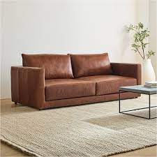 Melbourne 76 Sofa Standard Depth Weston Leather Cinder Concealed Support West Elm