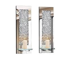 Crystal Crush Diamond Wall Candle Holder Set Of 2 Rectangle Silver Mirrored Candle Sconces
