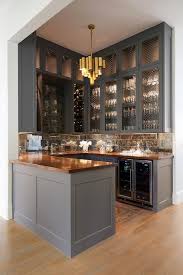Wet Bar With Glossy Wooden Countertops