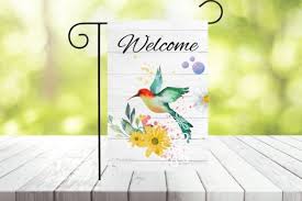 Hummingbird Garden Flag Graphic By