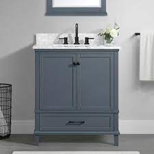 Home Decorators Collection Merryfield 31 In W X 22 In D Bath Vanity In Dark Blue Gray With Marble Vanity Top In Carrara White