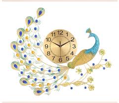 Big Peacock Colorful Metal Wall Clock