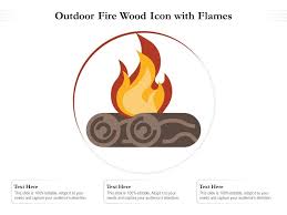 Outdoor Fire Wood Icon With Flames Ppt