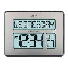 Calendar Brushed Silver Digital Clock