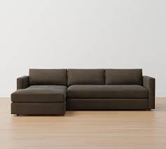 Jake Modular Leather Left Arm Loveseat With Chaise Sectional Down Blend Wrapped Cushions Vintage Hunter Pottery Barn
