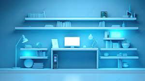3d Ilration Of Blue Wall Shelf With