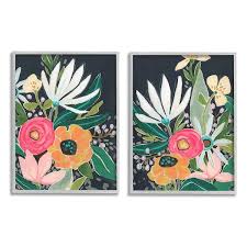 Stupell Industries Abstract Tropical Fls Whimsical Flower Petals Design By June Erica Vess Grey Framed Wall Art 2pc Each 16 X 20