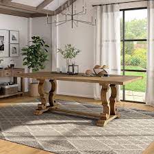 Reina Rustic Natural Tone Wood 90 In Trestle Extendable Dining Table Seats 8