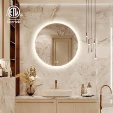 32 In W X 32 In H Round Frameless Led Light With 3 Color And Anti Fog Wall Mounted Bathroom Vanity Mirror