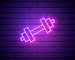 Glowing Neon Dumbbell Icon Isolated On