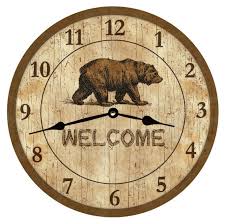 Bear Wall Clock Rustic Welcome Bear