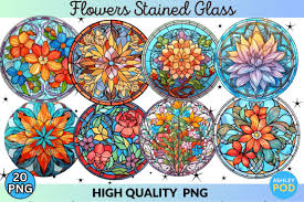20 Stained Glass Flowers Sublimation