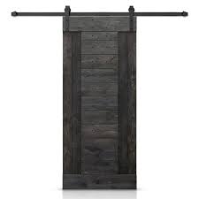 Paneled Wood And Metal Painted Barn Door With Installation Hardware Kit Calhome Finish Charcoal Black Size 24 X 84