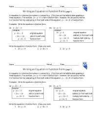 Equation In Function Form Worksheet
