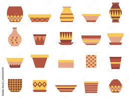 Clay Pot And Vase Icon Set For