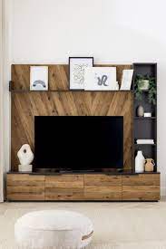 Next Dark Bronx Chevron Oak Effect Wall Tv Stand Dark