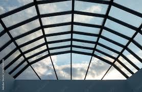 modern glass roof with steel grid