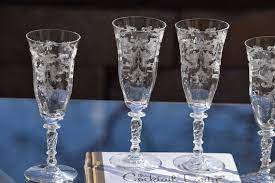4 Vintage Etched Crystal Wine Glasses