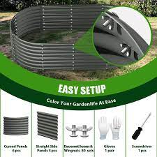 6 Ft X 3 Ft X 2 Ft Quartz Gray Metal Steel Oval Galvanized Raised Garden Bed For Vegetables And Flowers