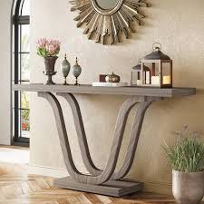 Catalin 55 1 In Wood Rectangle Console Table Farmhouse Sofa Table For Living Room Gray