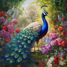Peacock In Full Beautiful Garden