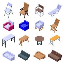 Folding Furniture Icons Set Isometric