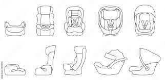 Baby Car Seat Vector Outline Set Icon