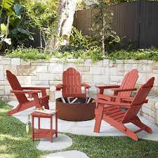 Miranda Wine Red Folding Recycled Plastic Outdoor Patio Adirondack Chair With Cup Holder For Firepit Pool Set Of 4